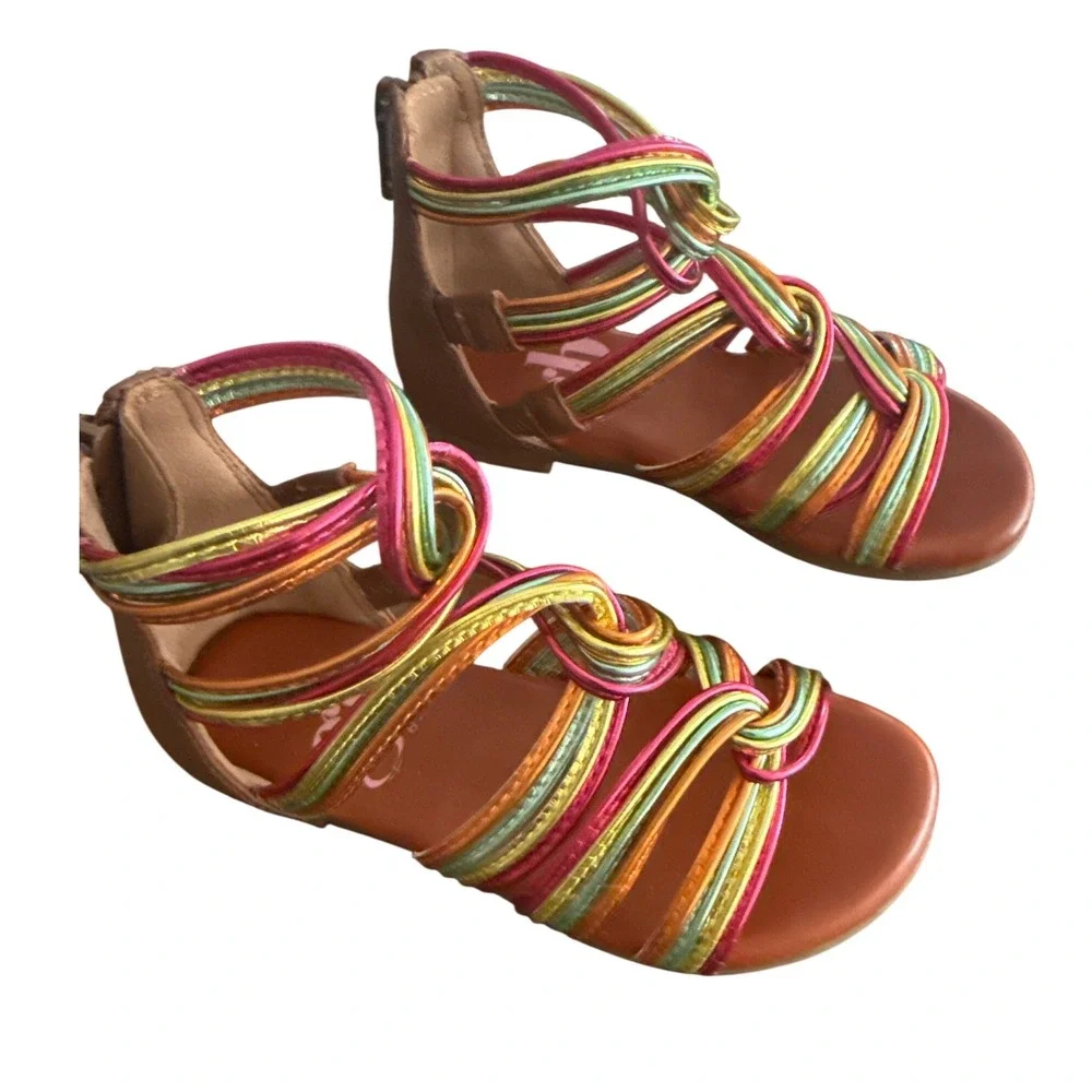 GB Little Girls Multi-Color Metallic Strappy Gladiator Sandals Back Zip Size 9M‎